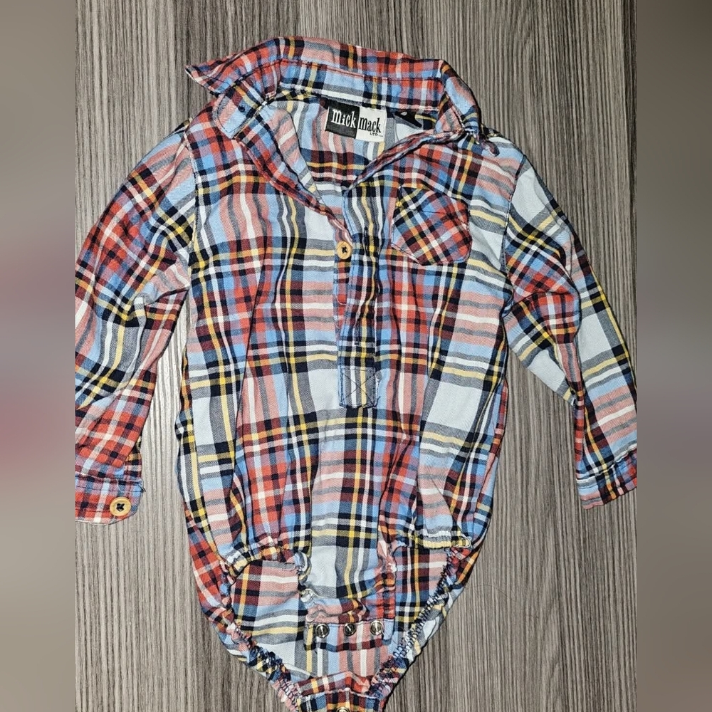 Mick Mack Ltd 6-9m Baby Boys Flannel One Piece Onesie Plaid Bodysuit